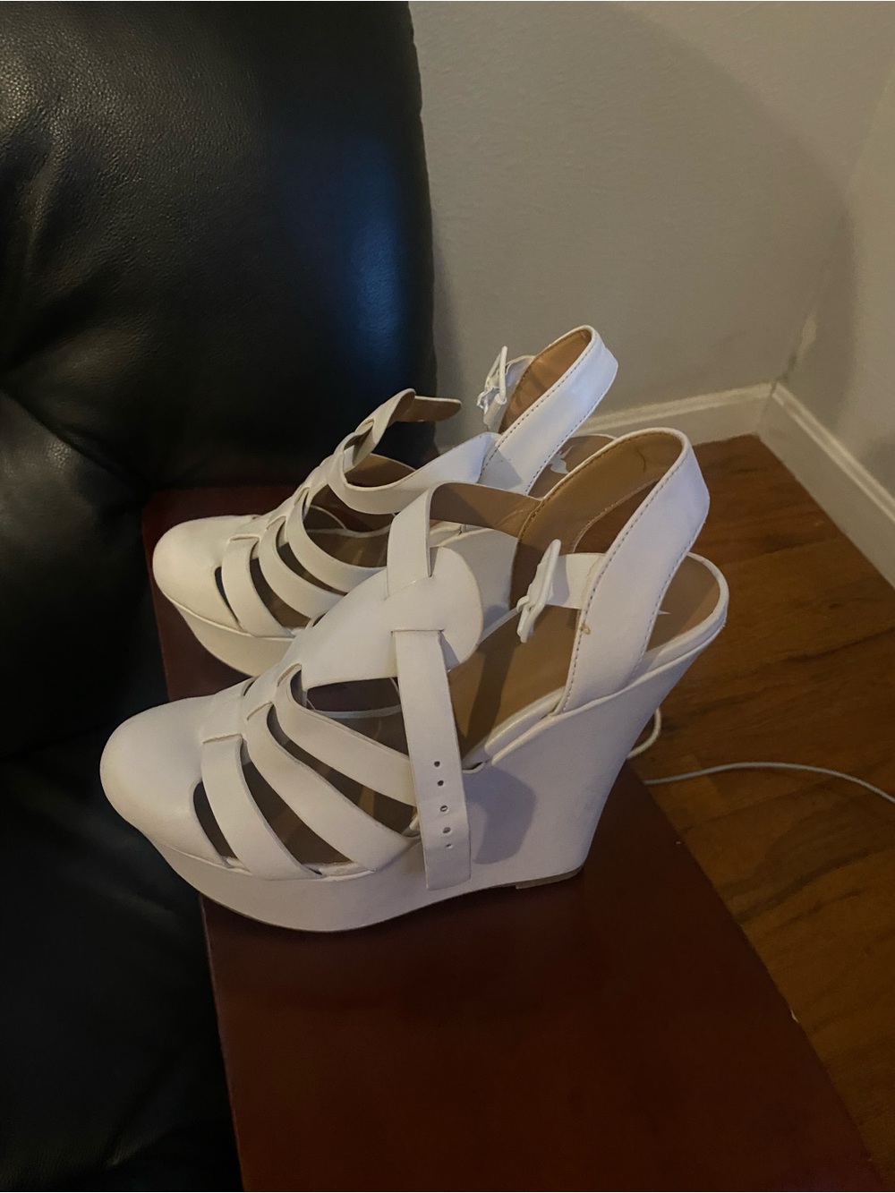 Women's White Strappy Wedge Sandals
